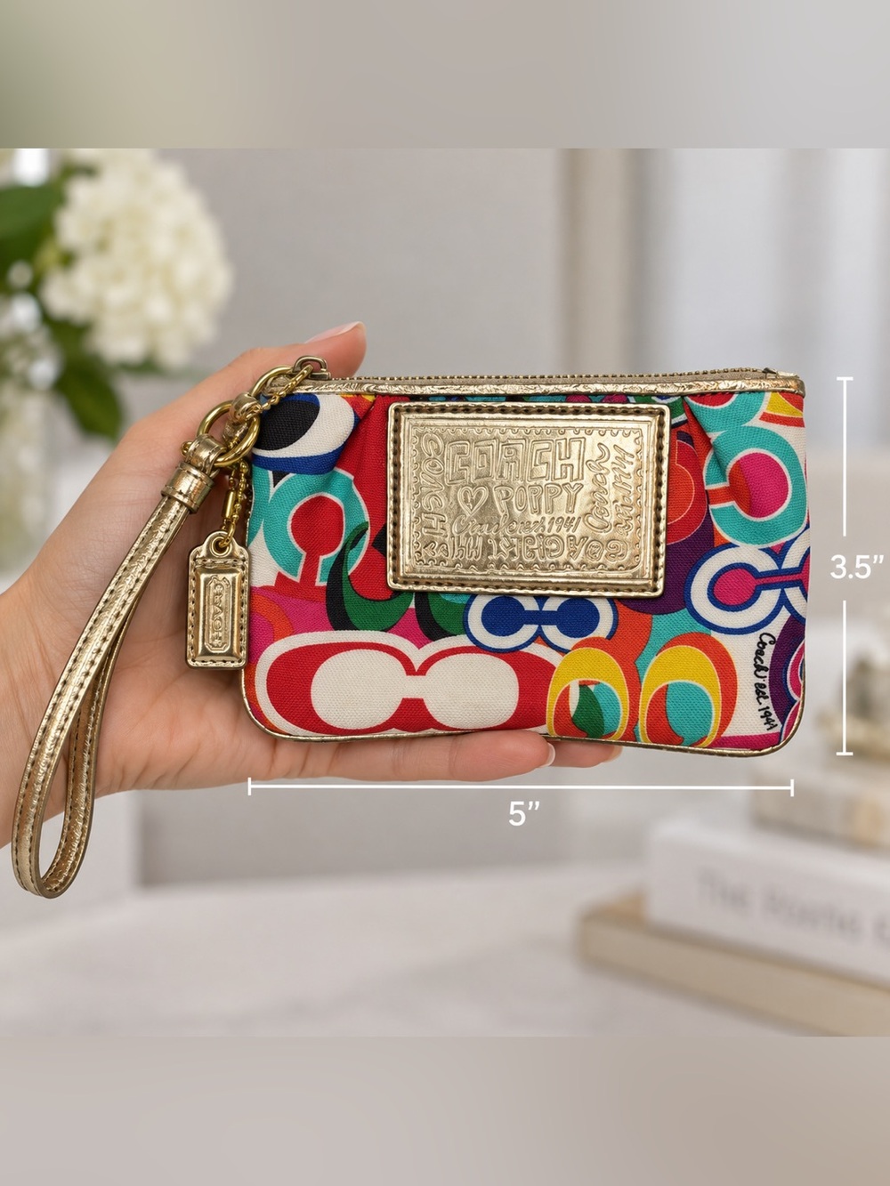 Coach Poppy Pop C Graffiti Multicolor Wristlet Metallic Gold Y2K - Picture 5 of 12